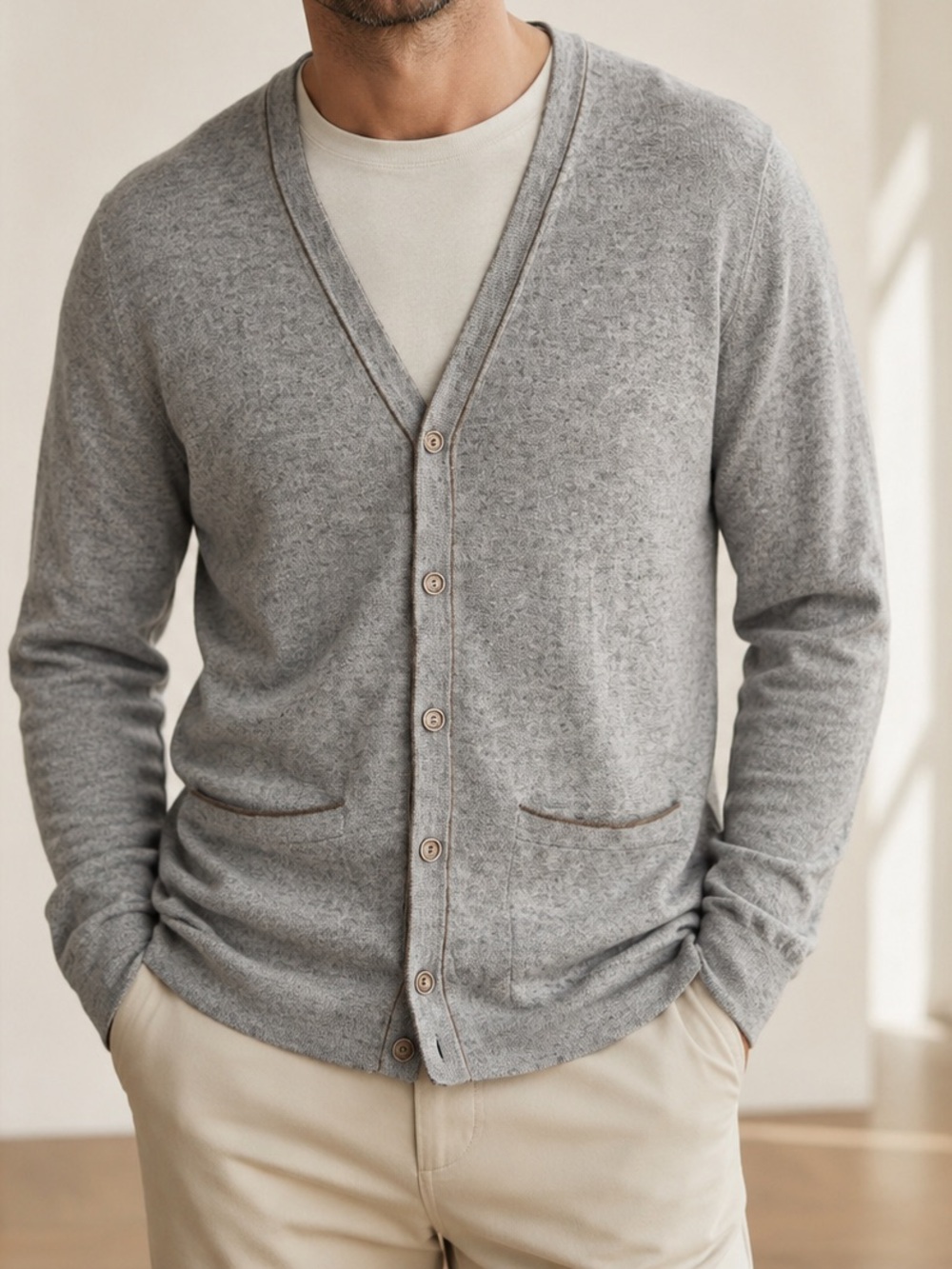 R² Amsterdam Grey Merino Wool Blend Cardigan 3XL V-Neck